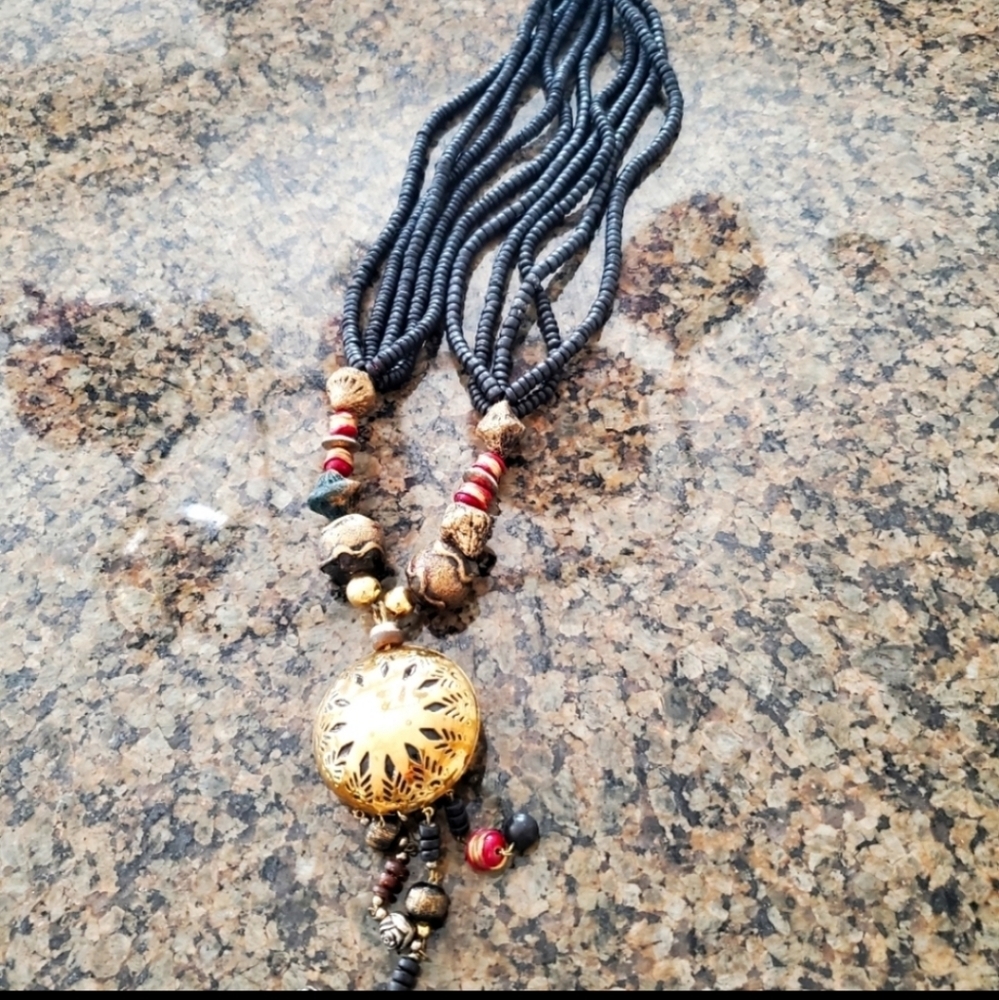 Bulky Copper and Black Necklace